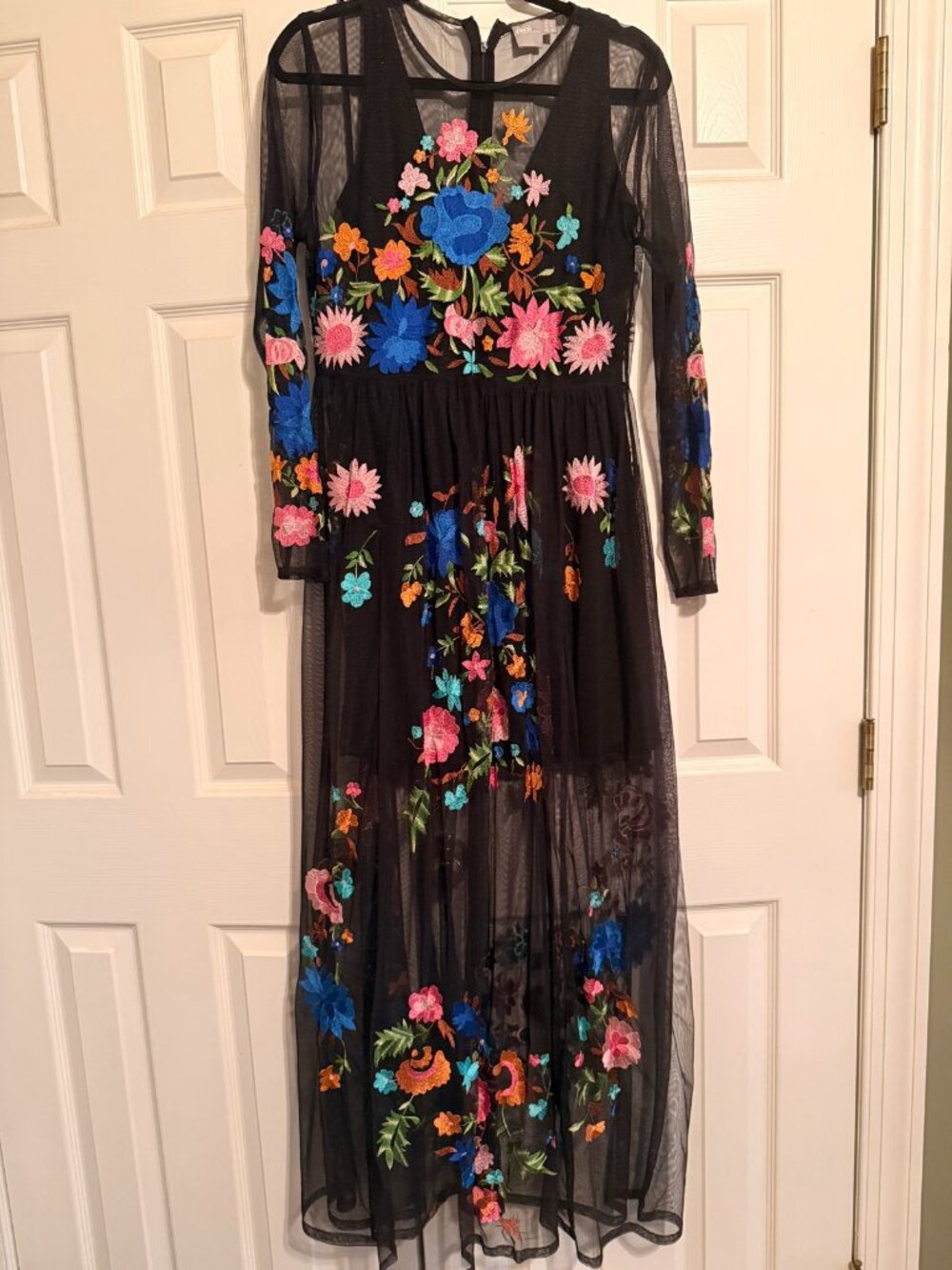 ASOS Black Embroidered Floral Mesh Maxi Dress, US 10